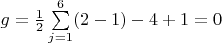 $g=\frac{1}{2}\sum\limits_{j=1}^{6}(2-1)-4+1=0$