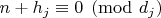$n + h_j \equiv 0 \pmod{d_j}$ $n + h_j \equiv 0 \pmod{d_j}$