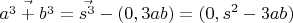 $ \vec{a^3 + b^3} = \vec{s^3} - (0, 3ab) = (0, s^2 - 3ab)$