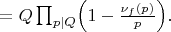 $= Q\prod_{p\mid Q}\Bigl(1-\frac{\nu_f(p)}{p}\Bigr). $