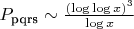 $P_{\text{pqrs}} \sim \frac{(\log\log x)^3}{\log x}$