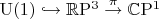 $\mathrm{U}(1) \hookrightarrow {\mathbb R}{\mathrm P}^3 \stackrel{\pi}{\rightarrow} \mathbb{C}\mathrm{P}^{1}$