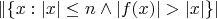 $\|\{x: |x| \leq n \wedge |f(x)|>|x|\}|$ $\|\{x: |x| \leq n \wedge |f(x)|>|x|\}|$