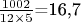 $\( \frac{1002}{12 \times 5} \)=16,7$ $\( \frac{1002}{12 \times 5} \)=16,7$
