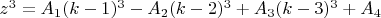 $z^3=A_1(k-1)^3-A_2(k-2)^3+A_3(k-3)^3+A_4$