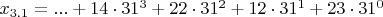 $x_{3.1}=...+14\cdot 31^{3}+22\cdot 31^{2}+12\cdot 31^{1}+23\cdot 31^{0}$