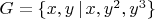 $G=\{x,y\,|\, x,y^2,y^3\}$