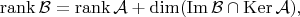 $$\operatorname{rank}\mathcal{B}=\operatorname{rank}\mathcal{A}+\operatorname{dim}(\operatorname{Im}\mathcal{B} \cap \operatorname{Ker}\mathcal{A}),$$