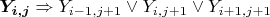 $\boldsymbol{Y_{i,j}}\Rightarrow Y_{i-1,j+1} \vee Y_{i,j+1} \vee Y_{i+1,j+1}$