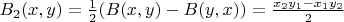 $B_2(x,y)=\frac12(B(x,y)-B(y,x))=\frac{x_2y_1-x_1y_2}2$