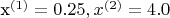 x^{(1)} = 0.25, x^{(2)} = 4.0