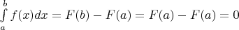 $\int\limits_a^bf(x)dx=F(b)-F(a)=F(a)-F(a)=0$