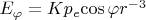 ${E_{\varphi}} = K{p_e}{\cos{\varphi}}{r^{-3}}$