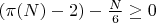 $(\pi(N) - 2) - \frac{N}{6} \geq 0$