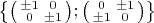 $\left\{ 
\bigl( \begin{smallmatrix}
 \pm 1& 0\\ 0& \pm 1
\end{smallmatrix} \bigr) ;
\bigl( \begin{smallmatrix}
 0&\pm 1\\ \pm 1 &0
\end{smallmatrix} \bigr)
\right\}$