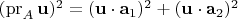 $(\operatorname{pr}_A \mathbf u)^2=(\mathbf u\cdot\mathbf a_1)^2+(\mathbf u\cdot\mathbf a_2)^2$