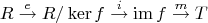 $$R\overset{e}{\to}R/\ker f\overset{i}{\to}\operatorname{im} f\overset{m}{\to}T$$