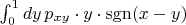 $\int_0^1 dy\, p_{xy} \cdot y \cdot \operatorname{sgn}(x - y)$ $\int_0^1 dy\, p_{xy} \cdot y \cdot \operatorname{sgn}(x - y)$