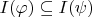 $I(\varphi) \subseteq I(\psi)$ $I(\varphi) \subseteq I(\psi)$