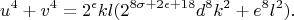 $$ u^4+v^4=2^\epsilon kl(2^{8\sigma+2\epsilon+18}d^8k^2+e^8l^2). \tag3 $$