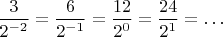 $\dfrac{3}{2^{-2}}=\dfrac{6}{2^{-1}}=\dfrac{12}{2^0}=\dfrac{24}{2^1}=\ldots$ $\dfrac{3}{2^{-2}}=\dfrac{6}{2^{-1}}=\dfrac{12}{2^0}=\dfrac{24}{2^1}=\ldots$