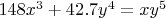 $148x^3 + 42.7y^4 = xy^5$