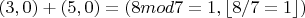 $(3,0)+(5,0)= (8 mod 7=1,\left\lfloor8/7=1\right\rfloor)$