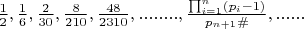 $\frac{1}{2},\frac{1}{6},\frac{2}{30},\frac{8}{210},\frac{48}{2310},........,\frac{\prod_{i=1}^n(p_i-1)}{p_{n+1}\#},......$