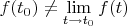 $f(t_0) \ne \lim\limits_{t \to t_0}f(t)$