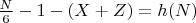 $\frac{N}{6} - 1 - (X + Z) = h(N)$