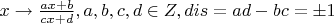 $x\to \frac{ax+b}{cx+d}, a,b,c,d\in Z, dis=ad-bc=\pm 1$
