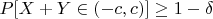 $P[ X + Y \in (-c, c)] \ge 1 - \delta$