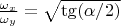 $\frac{\omega_x}{\omega_y}=\sqrt{\tg(\alpha/2)}$