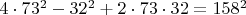 $4\cdot 73^2-32^2+2\cdot 73\cdot 32=158^2$