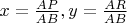 $x=\frac{AP}{AB}, y=\frac{AR}{AB}$