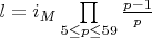 $l = i_M \prod\limits_{5\le p \le 59} \frac{p-1}{p}$