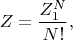 $$Z=\frac{Z_1^N}{N!},$$ $$Z=\frac{Z_1^N}{N!},$$