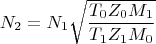 $$N_2=N_1\sqrt{\frac{T_0Z_0M_1}{T_1Z_1M_0}}$$