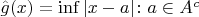 $\hat g(x)= \inf |x-a| \colon a\in A^c$ $\hat g(x)= \inf |x-a| \colon a\in A^c$