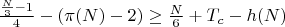 $\frac{\frac{N}{3} - 1}{4} - (\pi(N) - 2) \geq \frac{N}{6} + T_c - h(N)$ $\frac{\frac{N}{3} - 1}{4} - (\pi(N) - 2) \geq \frac{N}{6} + T_c - h(N)$