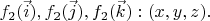 $f_2(\vec i), f_2(\vec j), f_2(\vec k): (x, y, z).$