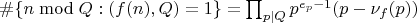 $\#\{n\bmod Q : (f(n),Q)=1\} = \prod_{p\mid Q} p^{e_p-1}(p-\nu_f(p)) $