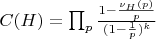 $C(H) = \prod_{p} \frac{1 - \frac{\nu_H(p)}{p}}{(1 - \frac{1}{p})^k}$