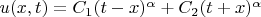 $u(x,t)=C_1(t-x)^\alpha+C_2 (t+x)^\alpha$