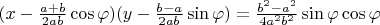 $(x-\frac{a+b}{2 a b}\cos\varphi)(y-\frac{b-a}{2 a b}\sin\varphi)=\frac{b^2-a^2}{4 a^2 b^2} \sin\varphi\cos\varphi$