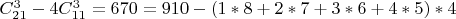 $C_{21}^3-4C_{11}^3=670=910-(1*8+2*7+3*6+4*5)*4$