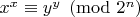 $x^x \equiv y^y \pmod{2^n}$