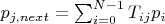 $p_{j,next} = \sum_{i=0}^{N-1} T_{ij}p_i$