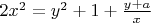 $2x^2=y^2+1+\frac{y+a}{x}$