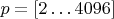 $p=[2\ldots4096]$